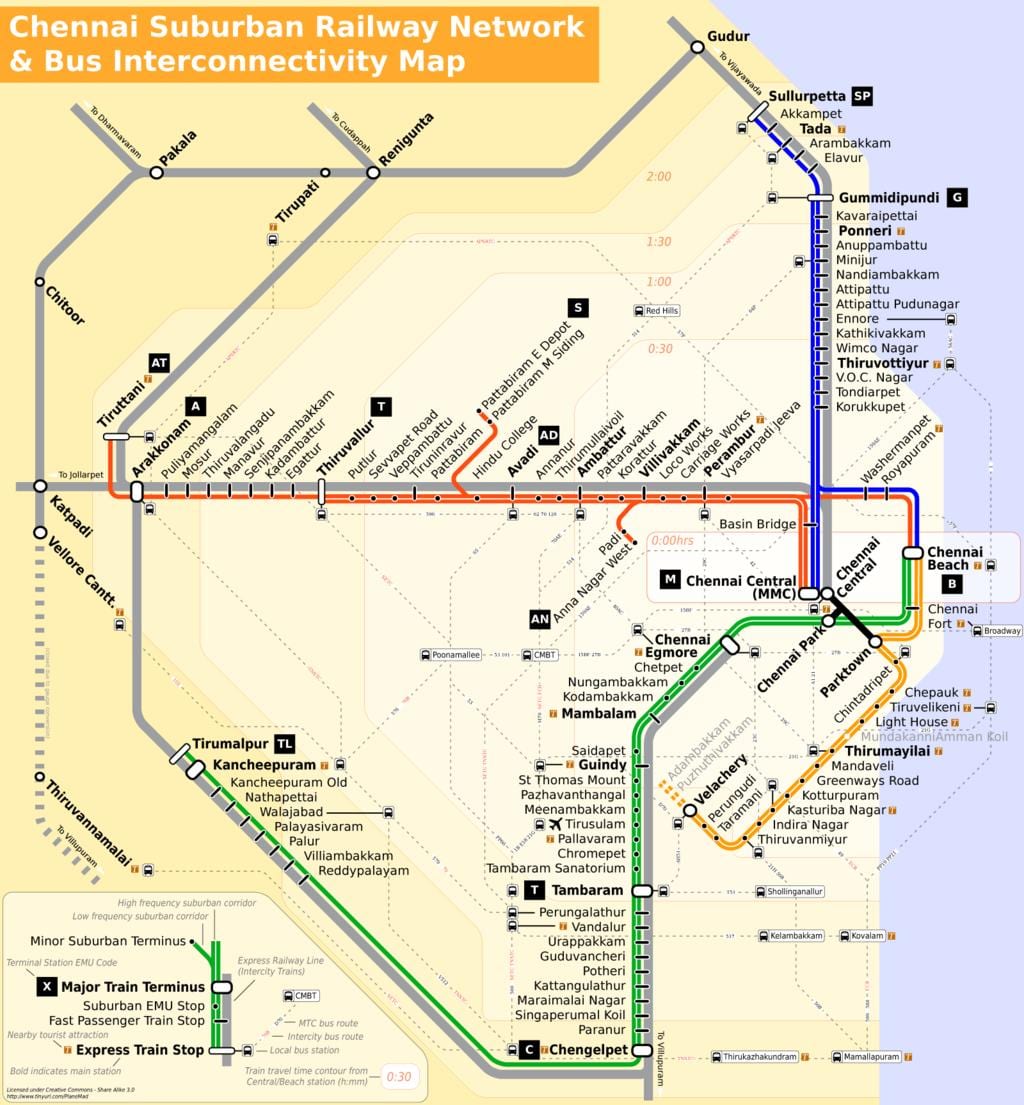チェンナイ市内のバス路線図