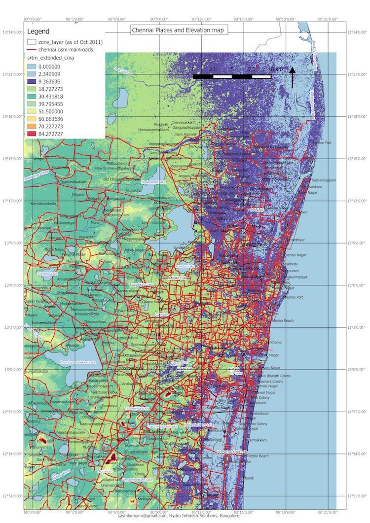 洪水地図のチェンナイ