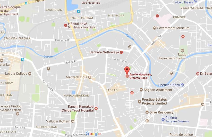 アポロ病院-チェンナイGreams道路地図
